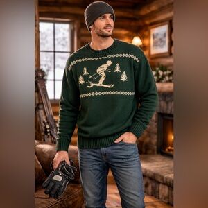 American Living Vintage Skier Novelty Sweater XXL 100% Cotton Winter Ski Lodge
